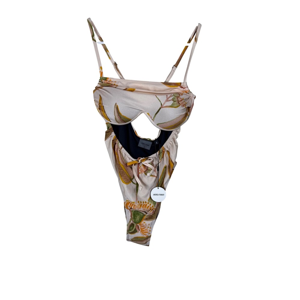 Andrea Iyamah Floral One Piece Swimsuit - Cream and Green
